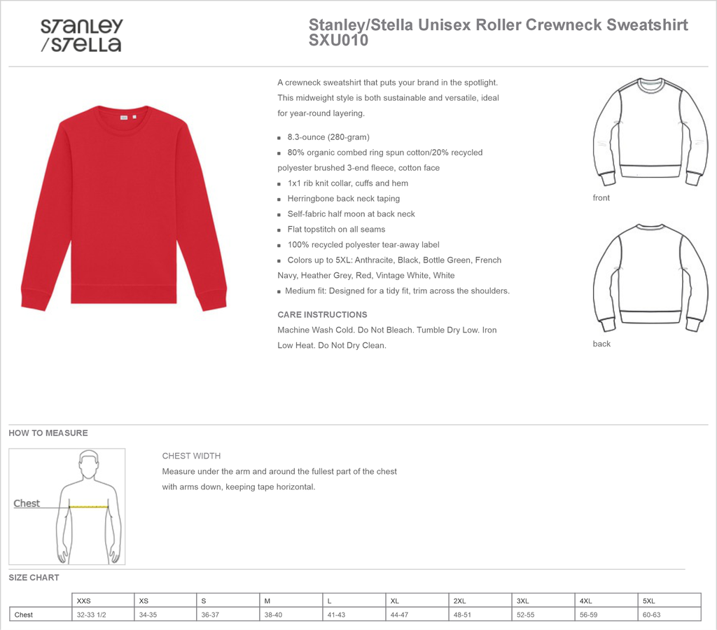 Pure Physio Stanley/Stella Unisex Roller Crewneck Sweatshirt PURESXU010