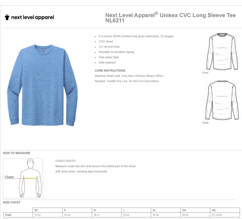 Pure Physio Next Level Apparel Unisex CVC Long Sleeve Tee Shirt PURENL6211